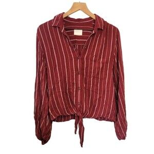 American Eagle Maroon Stripe Tie Front Button Up Top Size Small